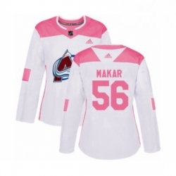 Womens Adidas Colorado Avalanche 56 Cale Makar Authentic White Pink Fashion NHL Jersey 