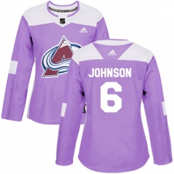 Womens Adidas Colorado Avalanche 6 Erik Johnson Authentic Purple Fights Cancer Practice NHL Jersey 