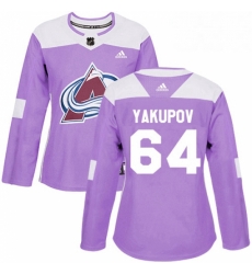 Womens Adidas Colorado Avalanche 64 Nail Yakupov Authentic Purple Fights Cancer Practice NHL Jersey 