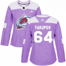 Womens Adidas Colorado Avalanche 64 Nail Yakupov Authentic Purple Fights Cancer Practice NHL Jersey 