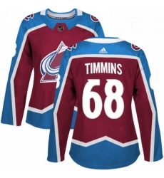 Womens Adidas Colorado Avalanche 68 Conor Timmins Authentic Burgundy Red Home NHL Jersey 