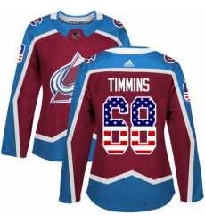 Womens Adidas Colorado Avalanche 68 Conor Timmins Authentic Burgundy Red USA Flag Fashion NHL Jersey 
