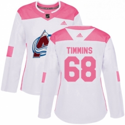 Womens Adidas Colorado Avalanche 68 Conor Timmins Authentic WhitePink Fashion NHL Jersey 