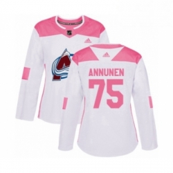 Womens Adidas Colorado Avalanche 75 Justus Annunen Authentic White Pink Fashion NHL Jersey 