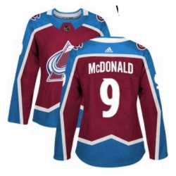 Womens Adidas Colorado Avalanche 9 Lanny McDonald Authentic Burgundy Red Home NHL Jersey 