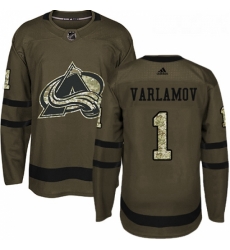 Youth Adidas Colorado Avalanche 1 Semyon Varlamov Authentic Green Salute to Service NHL Jersey 
