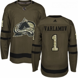 Youth Adidas Colorado Avalanche 1 Semyon Varlamov Authentic Green Salute to Service NHL Jersey 