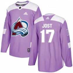Youth Adidas Colorado Avalanche 17 Tyson Jost Authentic Purple Fights Cancer Practice NHL Jersey 