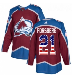 Youth Adidas Colorado Avalanche 21 Peter Forsberg Authentic Burgundy Red USA Flag Fashion NHL Jersey 