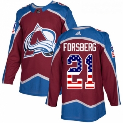 Youth Adidas Colorado Avalanche 21 Peter Forsberg Authentic Burgundy Red USA Flag Fashion NHL Jersey 