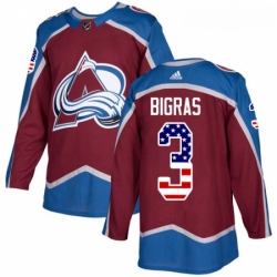 Youth Adidas Colorado Avalanche 3 Chris Bigras Authentic Burgundy Red USA Flag Fashion NHL Jersey 