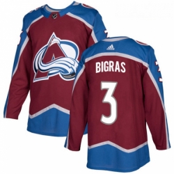 Youth Adidas Colorado Avalanche 3 Chris Bigras Premier Burgundy Red Home NHL Jersey 