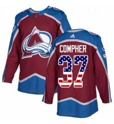 Youth Adidas Colorado Avalanche 37 JT Compher Authentic Burgundy Red USA Flag Fashion NHL Jersey 