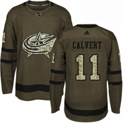 Mens Adidas Columbus Blue Jackets 11 Matt Calvert Authentic Green Salute to Service NHL Jersey 