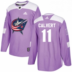 Mens Adidas Columbus Blue Jackets 11 Matt Calvert Authentic Purple Fights Cancer Practice NHL Jersey 