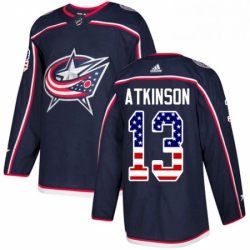 Mens Adidas Columbus Blue Jackets 13 Cam Atkinson Authentic Navy Blue USA Flag Fashion NHL Jersey 
