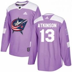 Mens Adidas Columbus Blue Jackets 13 Cam Atkinson Authentic Purple Fights Cancer Practice NHL Jersey 
