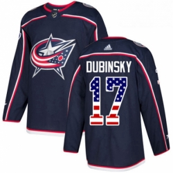 Mens Adidas Columbus Blue Jackets 17 Brandon Dubinsky Authentic Navy Blue USA Flag Fashion NHL Jersey 