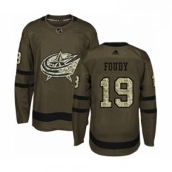 Mens Adidas Columbus Blue Jackets 19 Liam Foudy Authentic Green Salute to Service NHL Jersey 