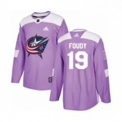 Mens Adidas Columbus Blue Jackets 19 Liam Foudy Authentic Purple Fights Cancer Practice NHL Jersey 