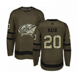 Mens Adidas Columbus Blue Jackets 20 Riley Nash Authentic Green Salute to Service NHL Jersey 