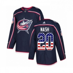 Mens Adidas Columbus Blue Jackets 20 Riley Nash Authentic Navy Blue USA Flag Fashion NHL Jersey 