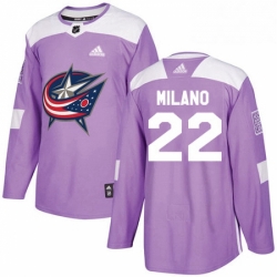 Mens Adidas Columbus Blue Jackets 22 Sonny Milano Authentic Purple Fights Cancer Practice NHL Jersey 