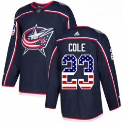 Mens Adidas Columbus Blue Jackets 23 Ian Cole Authentic Navy Blue USA Flag Fashion NHL Jerse 