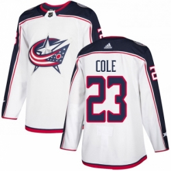 Mens Adidas Columbus Blue Jackets 23 Ian Cole Authentic White Away NHL Jersey 