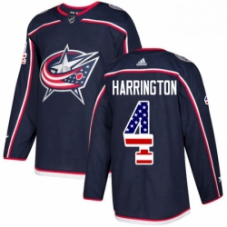 Mens Adidas Columbus Blue Jackets 4 Scott Harrington Authentic Navy Blue USA Flag Fashion NHL Jersey 