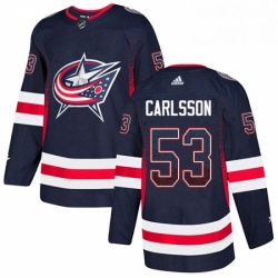 Mens Adidas Columbus Blue Jackets 53 Gabriel Carlsson Authentic Navy Blue Drift Fashion NHL Jersey 