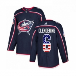 Mens Adidas Columbus Blue Jackets 6 Adam Clendening Authentic Navy Blue USA Flag Fashion NHL Jersey 