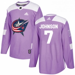 Mens Adidas Columbus Blue Jackets 7 Jack Johnson Authentic Purple Fights Cancer Practice NHL Jersey 