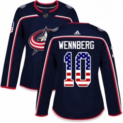 Womens Adidas Columbus Blue Jackets 10 Alexander Wennberg Authentic Navy Blue USA Flag Fashion NHL Jersey 