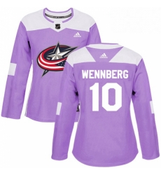 Womens Adidas Columbus Blue Jackets 10 Alexander Wennberg Authentic Purple Fights Cancer Practice NHL Jersey 