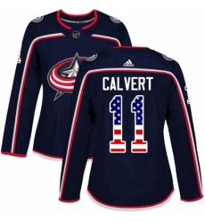 Womens Adidas Columbus Blue Jackets 11 Matt Calvert Authentic Navy Blue USA Flag Fashion NHL Jersey 