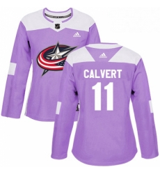 Womens Adidas Columbus Blue Jackets 11 Matt Calvert Authentic Purple Fights Cancer Practice NHL Jersey 
