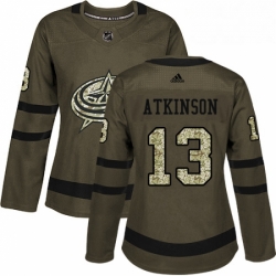 Womens Adidas Columbus Blue Jackets 13 Cam Atkinson Authentic Green Salute to Service NHL Jersey 