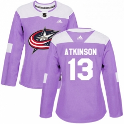 Womens Adidas Columbus Blue Jackets 13 Cam Atkinson Authentic Purple Fights Cancer Practice NHL Jersey 