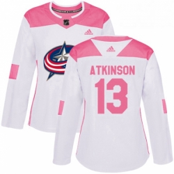 Womens Adidas Columbus Blue Jackets 13 Cam Atkinson Authentic WhitePink Fashion NHL Jersey 