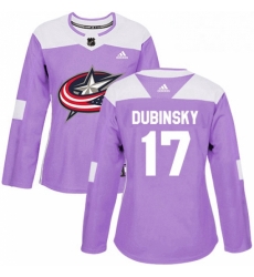 Womens Adidas Columbus Blue Jackets 17 Brandon Dubinsky Authentic Purple Fights Cancer Practice NHL Jersey 