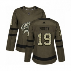 Womens Adidas Columbus Blue Jackets 19 Liam Foudy Authentic Green Salute to Service NHL Jersey 