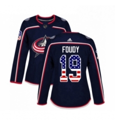 Womens Adidas Columbus Blue Jackets 19 Liam Foudy Authentic Navy Blue USA Flag Fashion NHL Jersey 