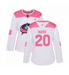 Womens Adidas Columbus Blue Jackets 20 Riley Nash Authentic White Pink Fashion NHL Jersey 