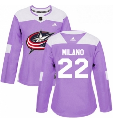 Womens Adidas Columbus Blue Jackets 22 Sonny Milano Authentic Purple Fights Cancer Practice NHL Jersey 