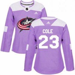 Womens Adidas Columbus Blue Jackets 23 Ian Cole Authentic Purple Fights Cancer Practice NHL Jersey 