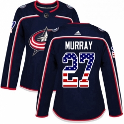 Womens Adidas Columbus Blue Jackets 27 Ryan Murray Authentic Navy Blue USA Flag Fashion NHL Jersey 