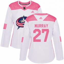 Womens Adidas Columbus Blue Jackets 27 Ryan Murray Authentic WhitePink Fashion NHL Jersey 