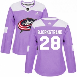 Womens Adidas Columbus Blue Jackets 28 Oliver Bjorkstrand Authentic Purple Fights Cancer Practice NHL Jersey 