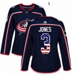 Womens Adidas Columbus Blue Jackets 3 Seth Jones Authentic Navy Blue USA Flag Fashion NHL Jersey 